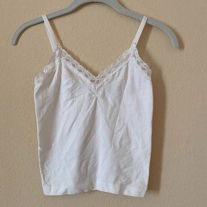 Calvin Klein White Nylon Cami With Lace Trim